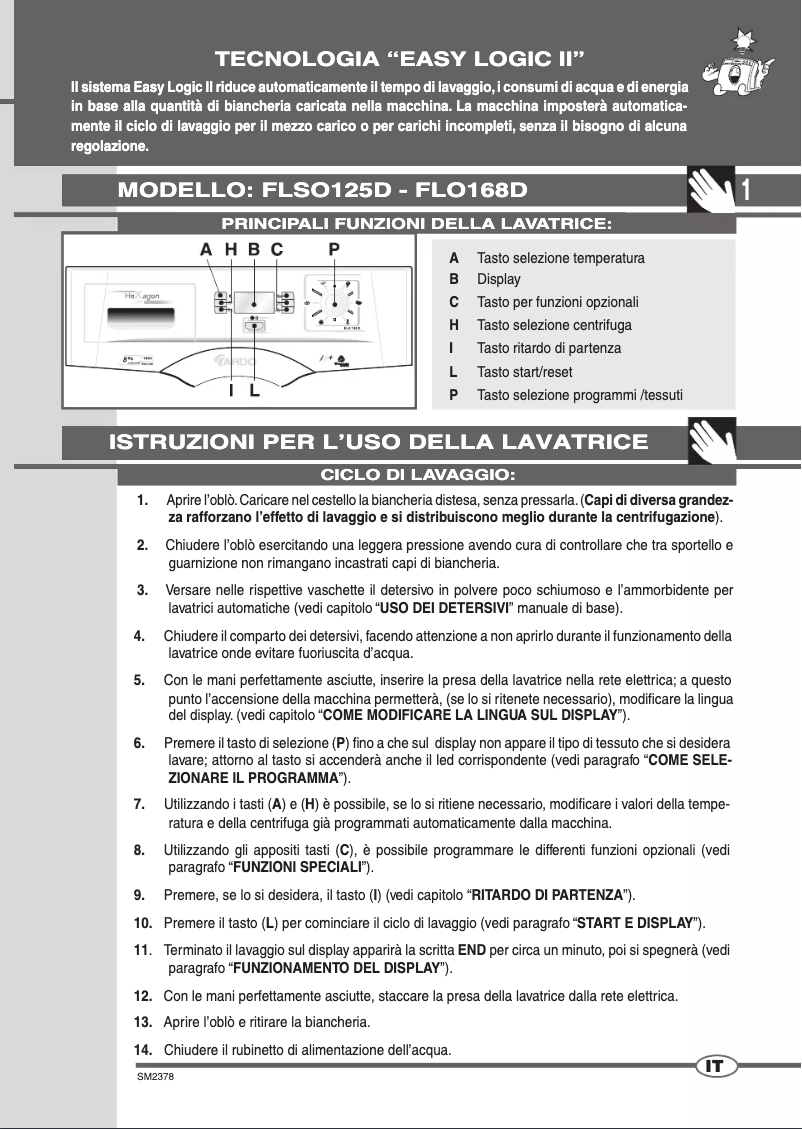Page 1 de la notice Manuel utilisateur Ardo FLSO125D