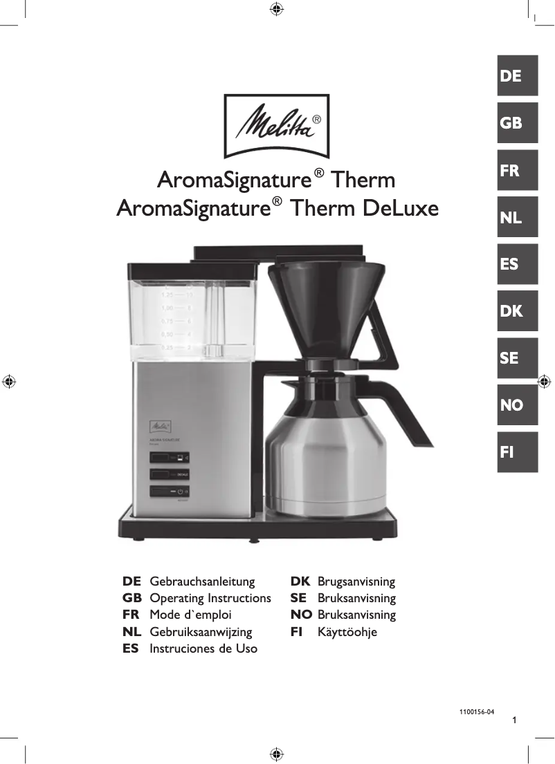 Page 1 de la notice Manuel utilisateur Melitta AromaSignature Therm DeLuxe