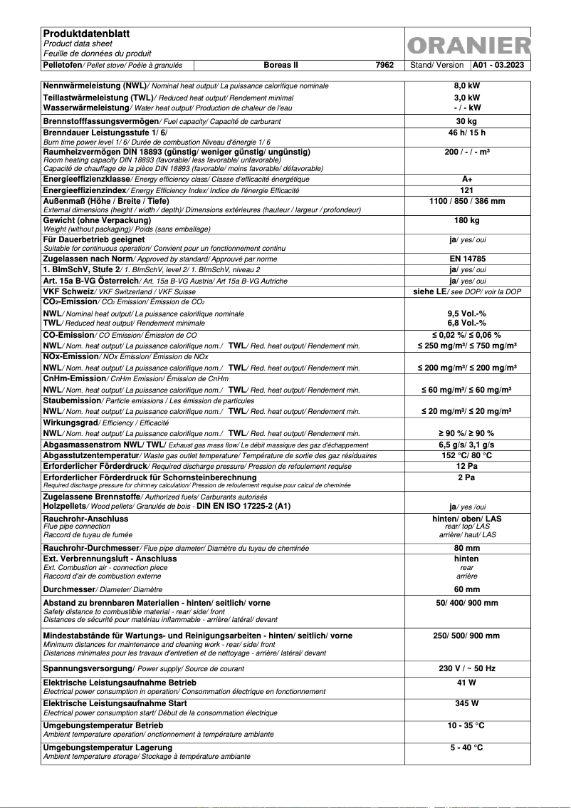 Page 1 de la notice Fiche technique Oranier conGuide