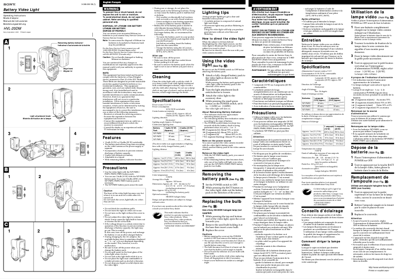 Page 1 de la notice Manuel utilisateur Sony HVL-20DM