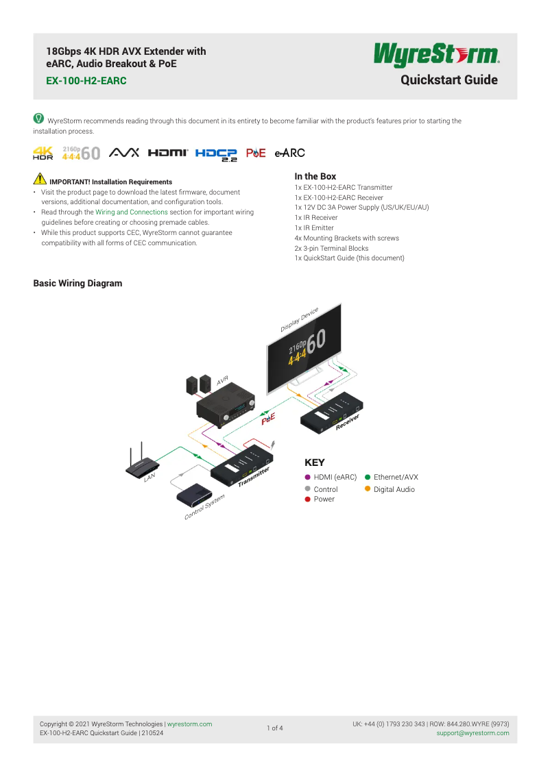 Page 1 de la notice Manuel utilisateur WyreStorm EX-100-H2-EARC