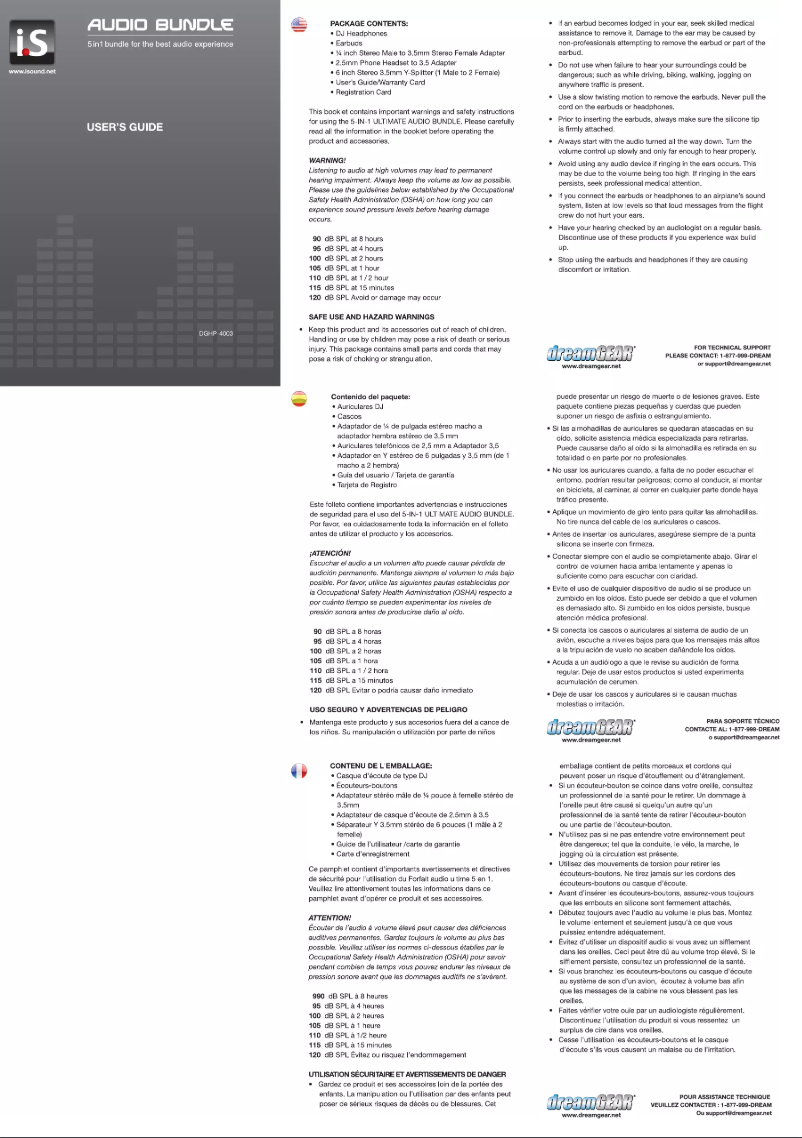 Page 1 de la notice Manuel utilisateur dreamGEAR DGHP-4003
