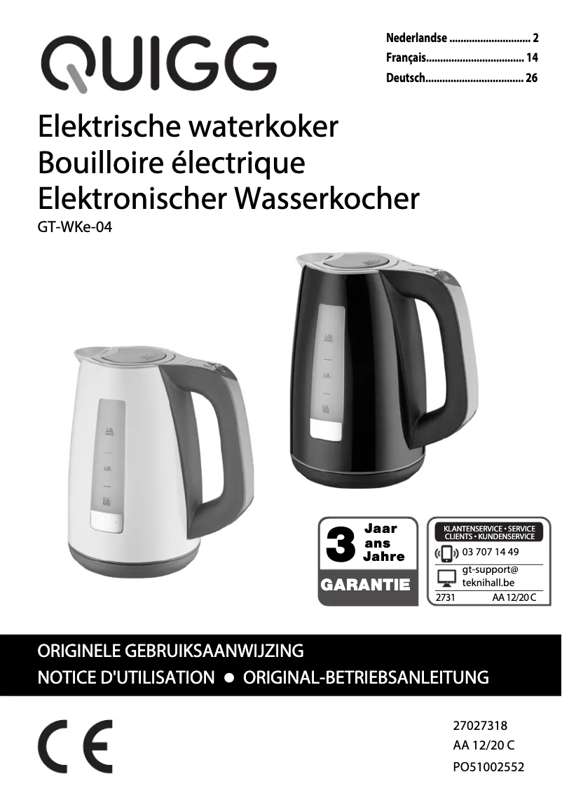 Page 1 de la notice Manuel utilisateur Quigg GT-WKe-04