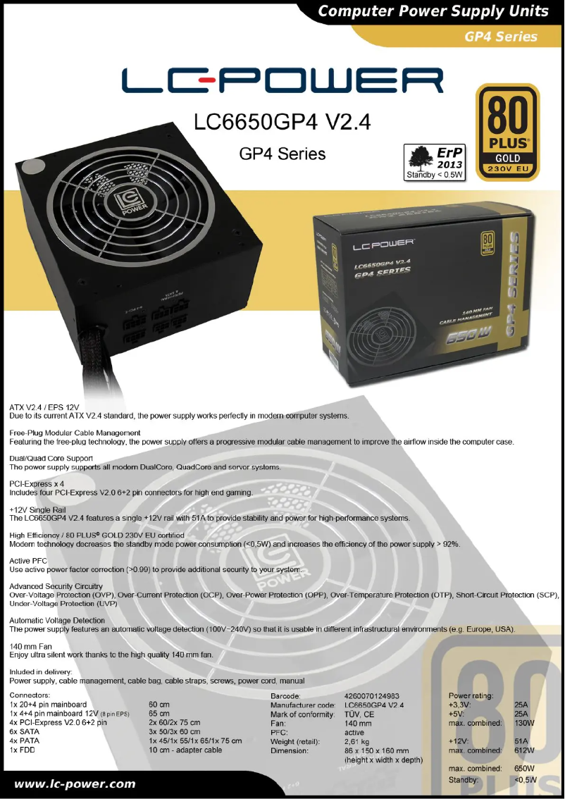 Page 1 de la notice Fiche technique LC-Power LC6650GP4 V2.4