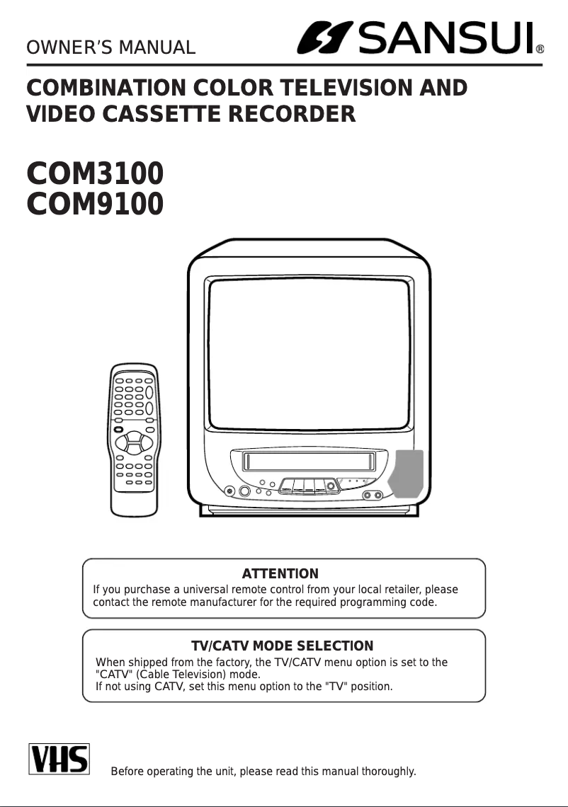 Page n°1 - Manuel utilisateur Sansui COM9100