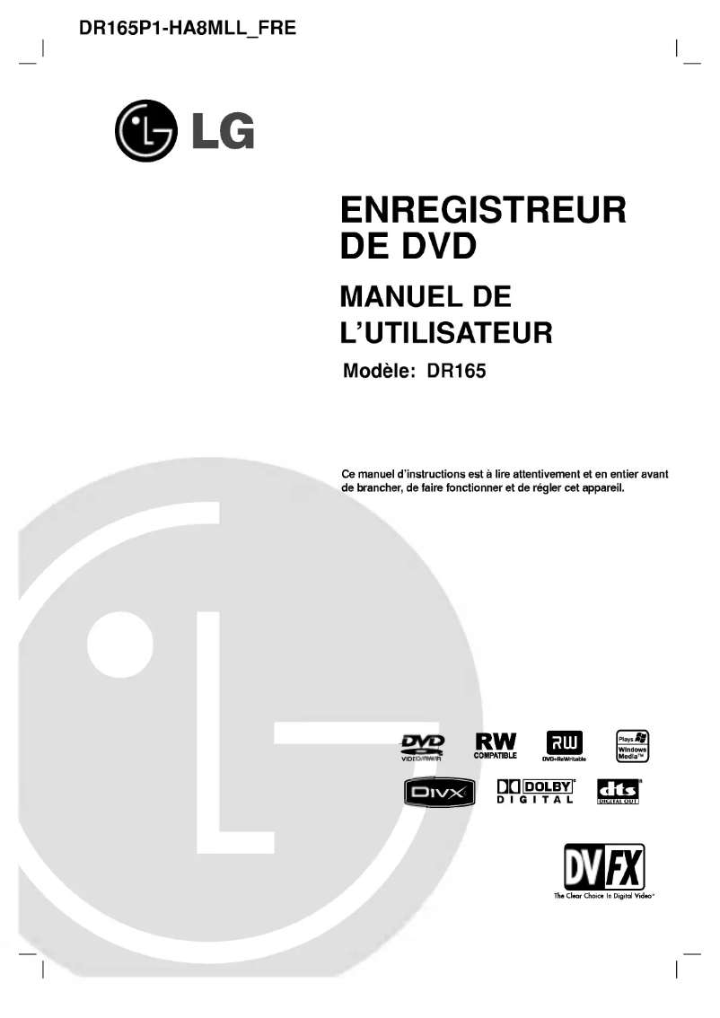 Page 1 de la notice Manuel utilisateur LG DR165P1