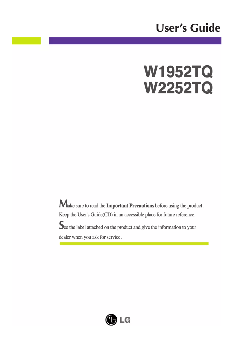 Page n°1 - Manuel utilisateur LG W1952TQPF