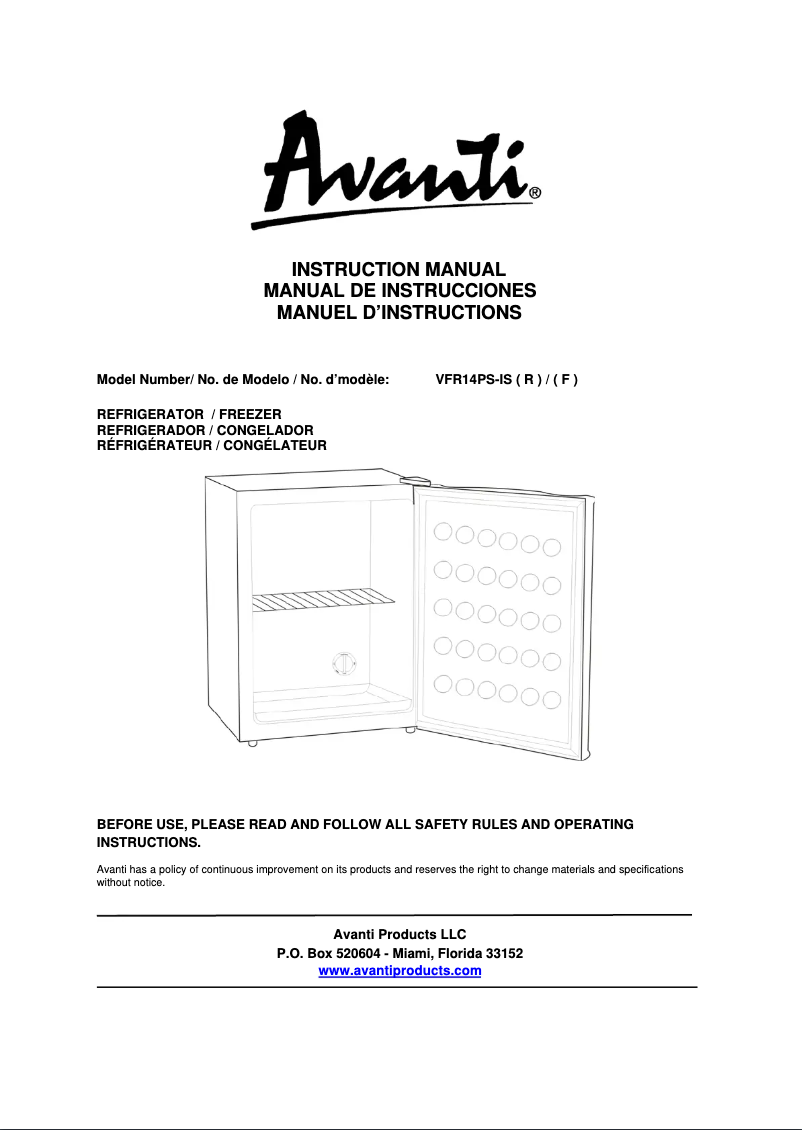 Page n°1 - Manuel utilisateur Avanti VFR14PS-IS