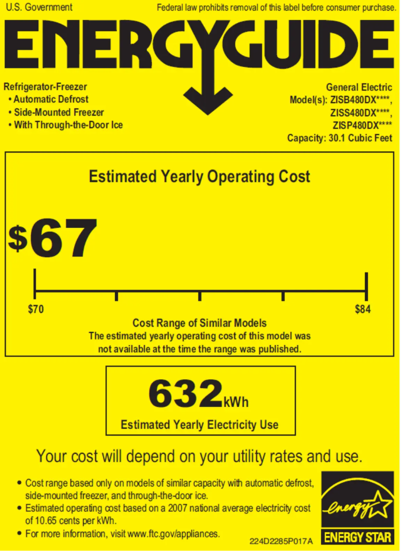 Page 1 de la notice Label énergétique GE ZISS480DXSS