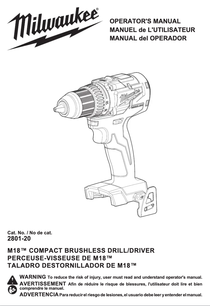 Page n°1 - Manuel utilisateur Milwaukee M18 2801-22