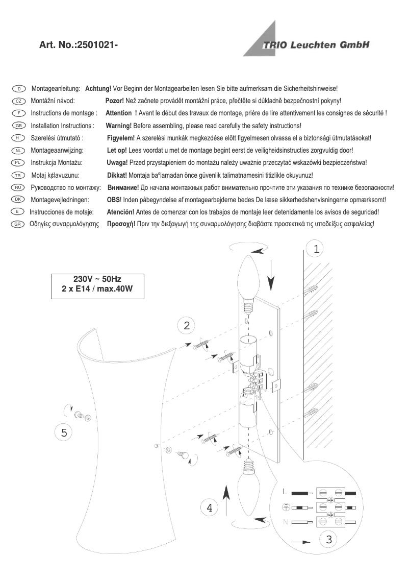 Page 1 de la notice Manuel utilisateur Trio Lighting Vita 2501021-01