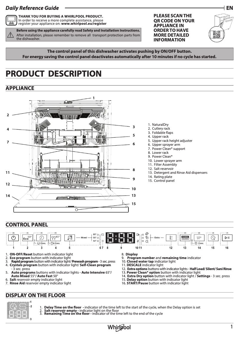 Page 1 de la notice Manuel utilisateur Whirlpool W7I HT58 T