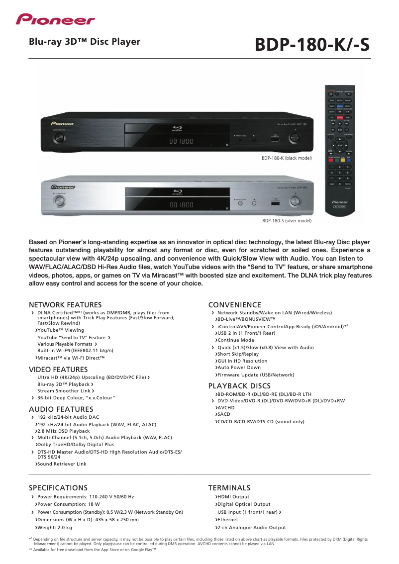 Image de la première page du manuel de l'appareil BDP-180