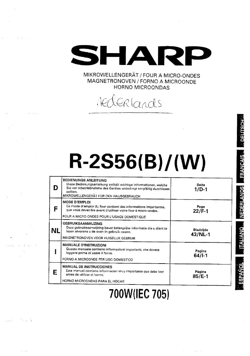 Page 1 de la notice Manuel utilisateur Sharp R-2S56
