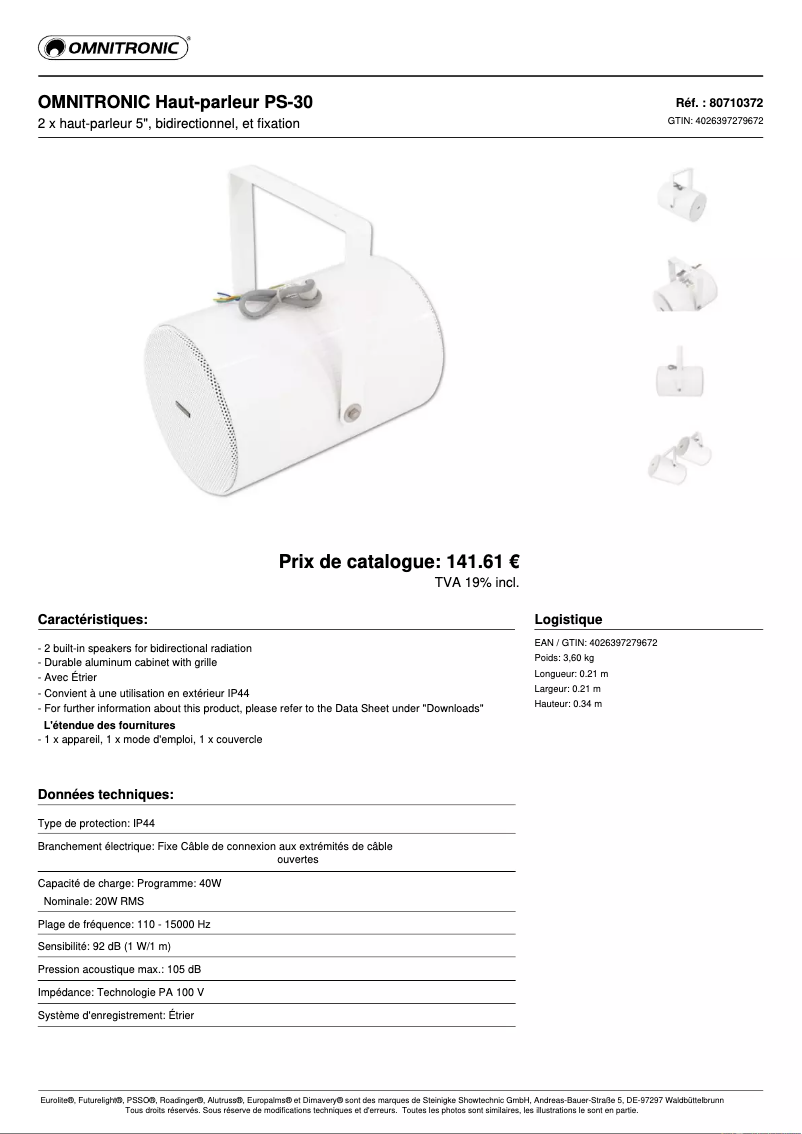 Página 1 del manual Ficha técnica Omnitronic PS-30
