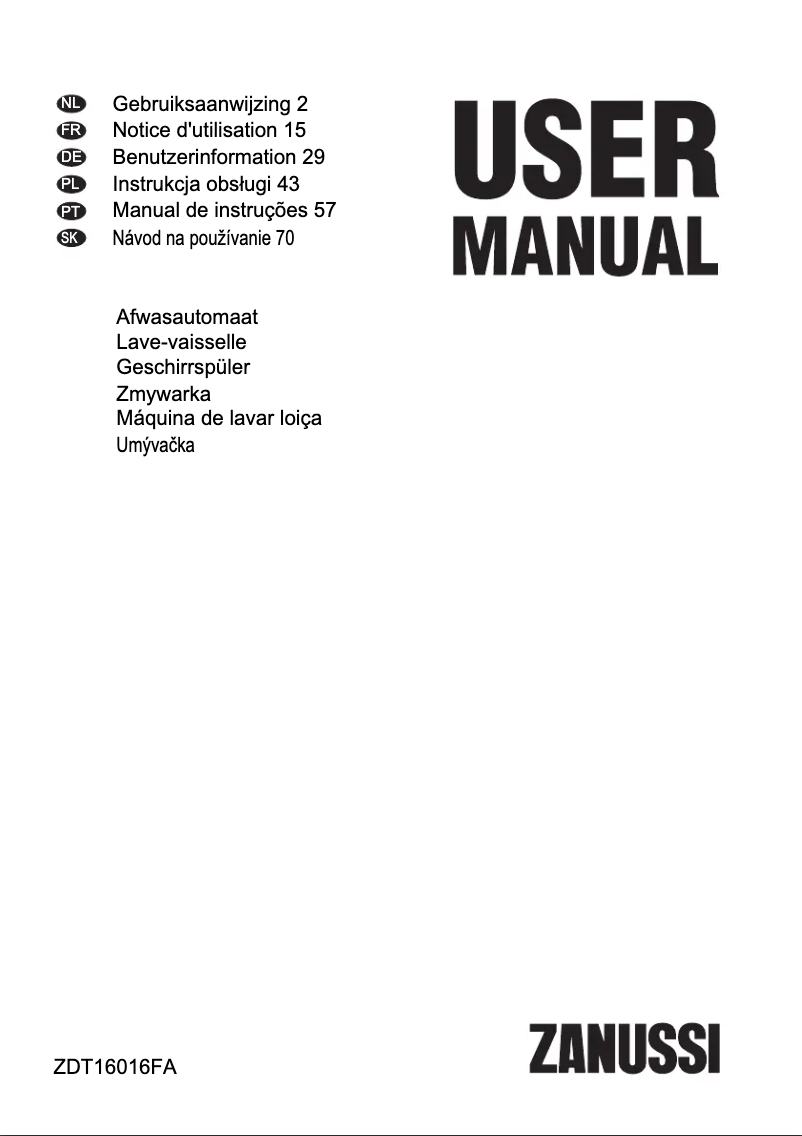 Page 1 de la notice Manuel utilisateur Zanussi ZDT16016FA