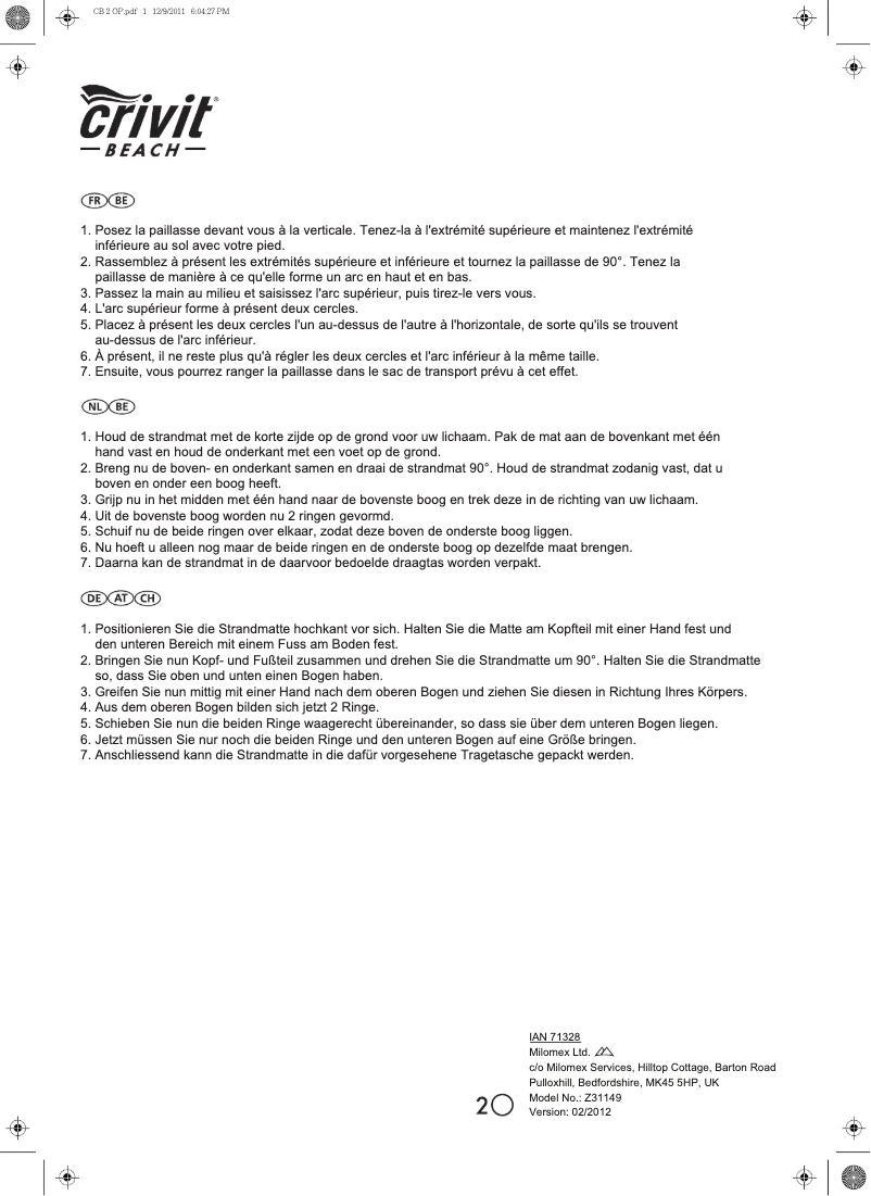 Page n°1 - Manuel utilisateur Crivit Z31149