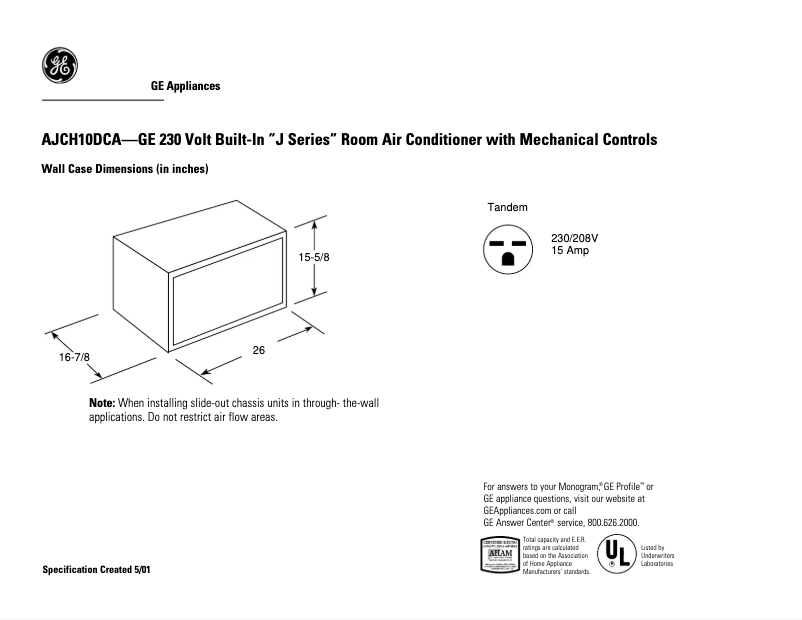 Page n°1 - Fiche technique GE AJCH10DCA