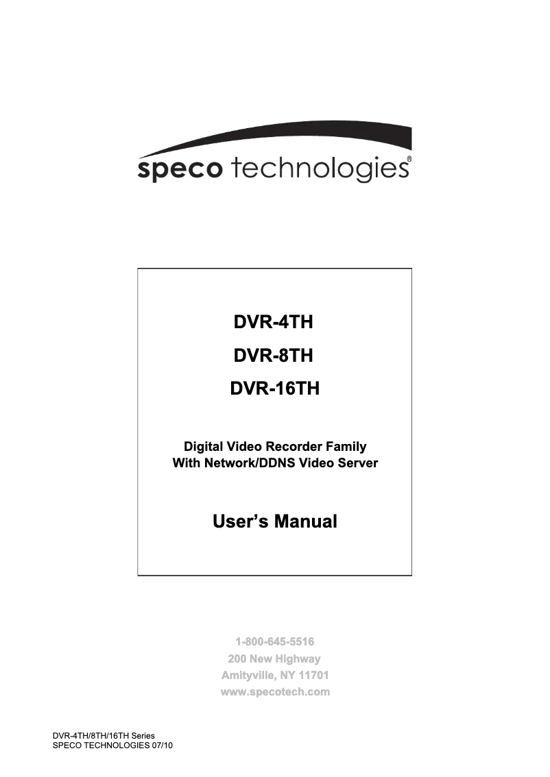Page 1 de la notice Manuel utilisateur Speco Technologies DVR-4TH