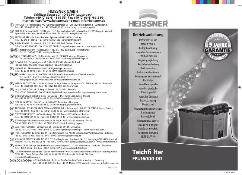 Page 1 de la notice Manuel utilisateur Heissner FPU16000-00