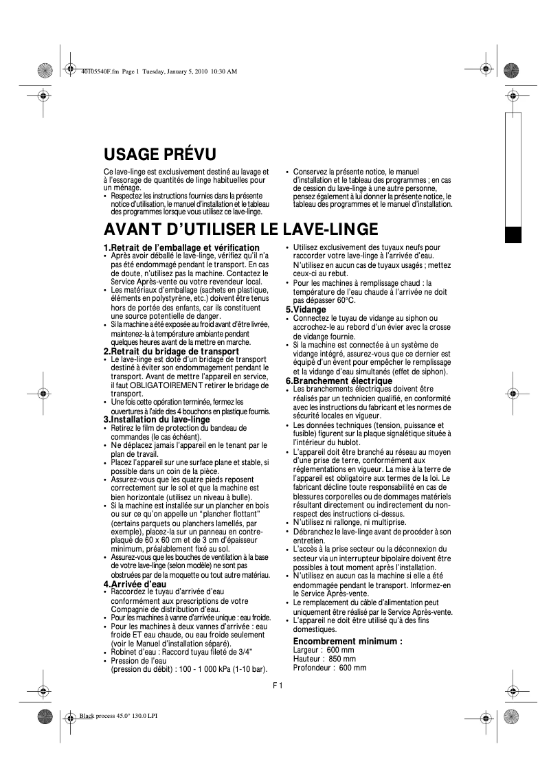 Page 1 de la notice Manuel utilisateur Bauknecht WAE 7721