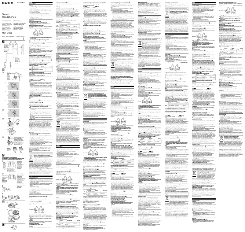 Page 1 de la notice Manuel utilisateur Sony MDR-EX600
