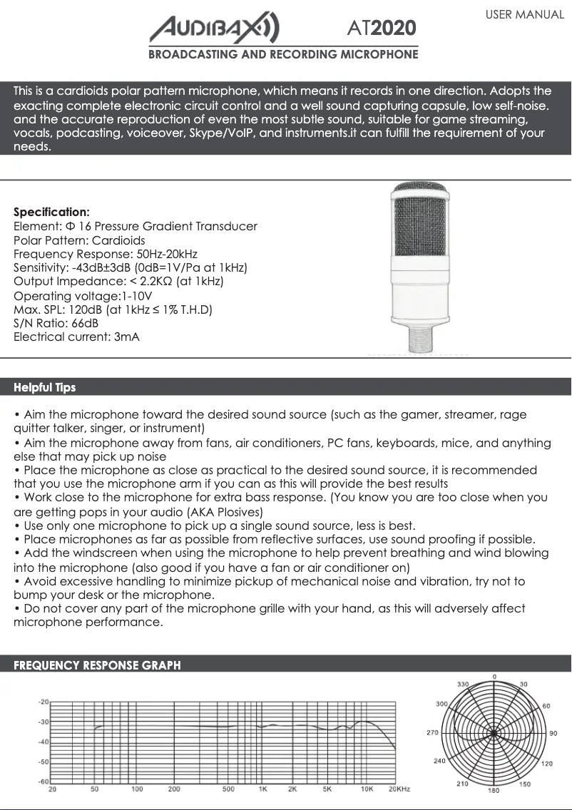 Page 1 de la notice Manuel utilisateur Audibax AT2020