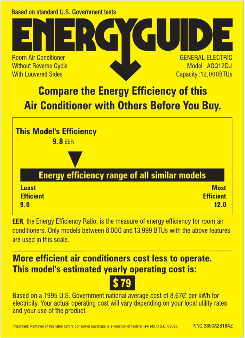 Page n°1 - Label énergétique GE AGQ12DJ