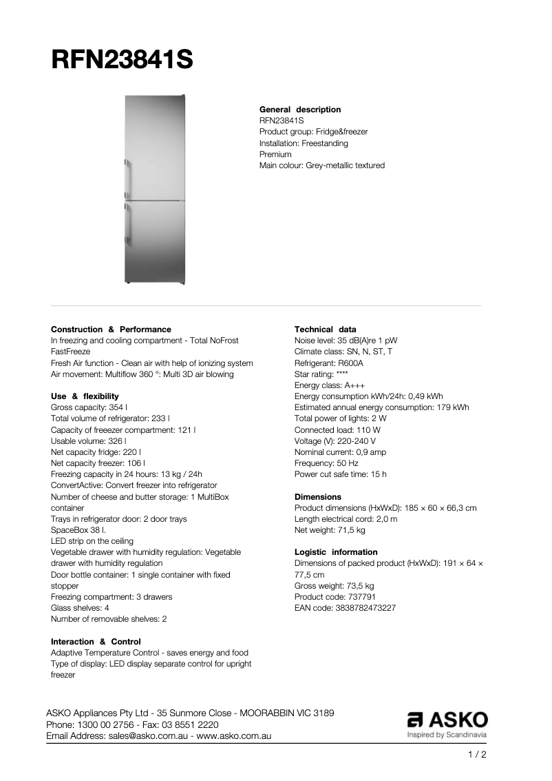 Image de la première page du manuel de l'appareil RFN23841S