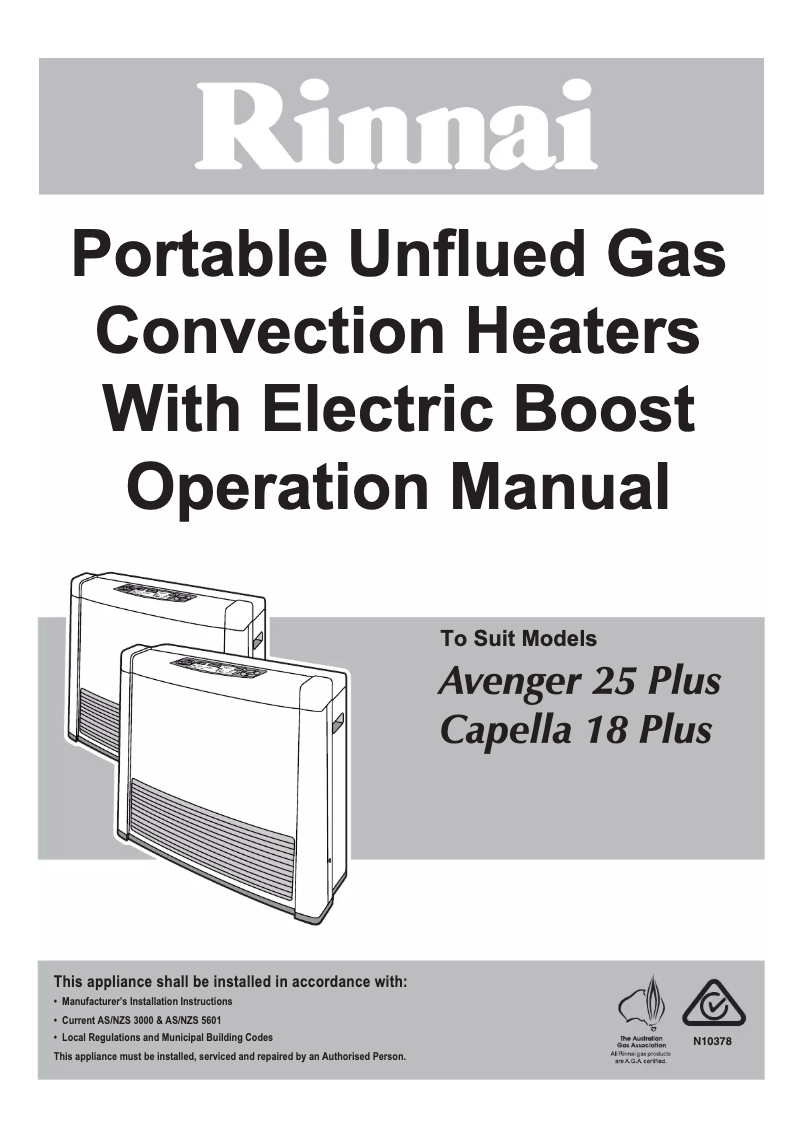 Page 1 of the manual User Manual Rinnai Capella 18 Plus