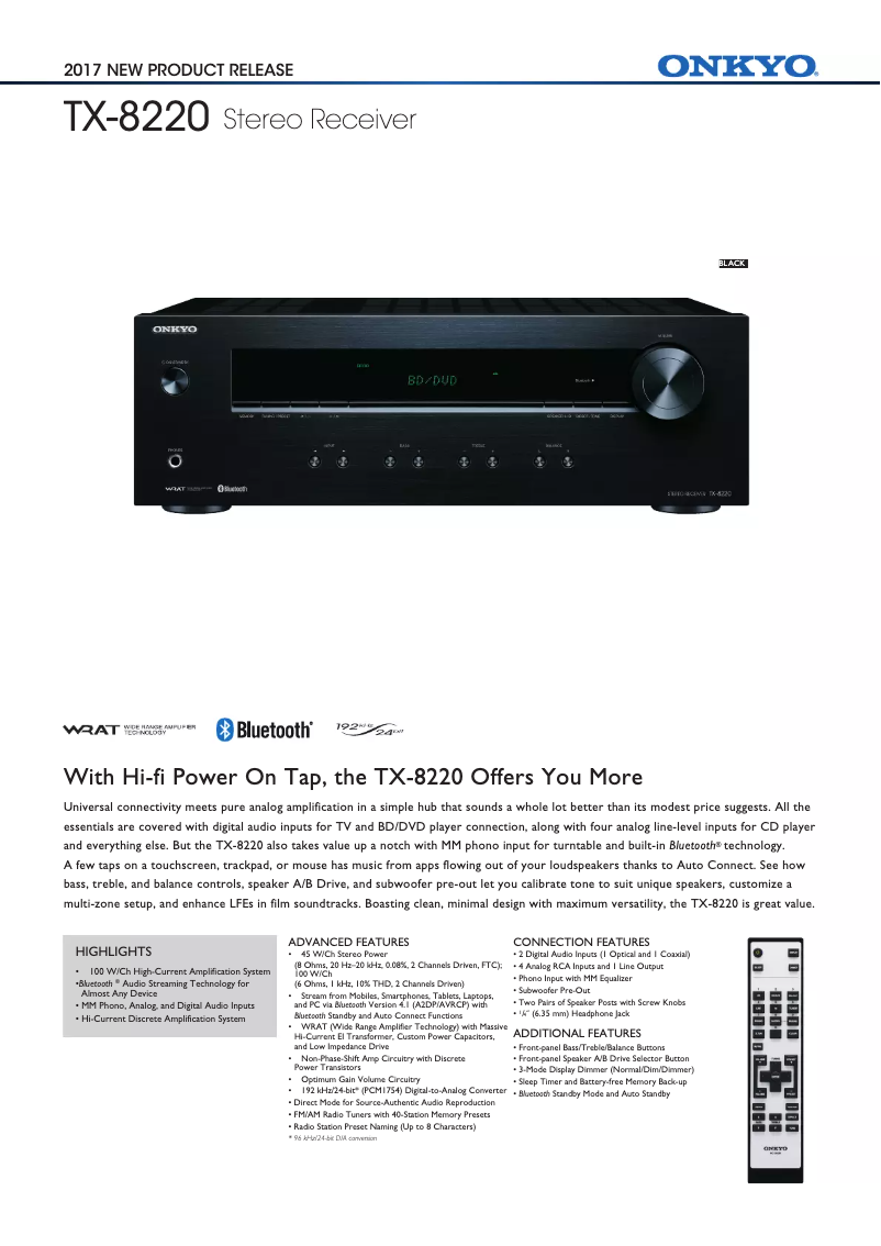 Page n°1 - Fiche technique Onkyo TX-8220