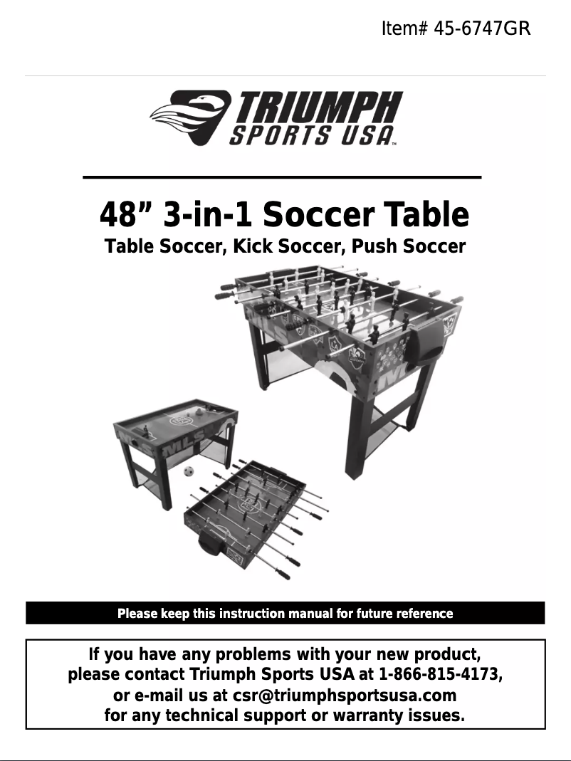 Página 1 del manual Manual de usuario Triumph Sports 48″ MLS 3-in-1 Soccer Table