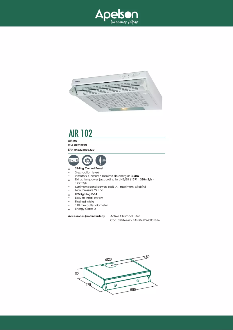 Page 1 de la notice Fiche technique Apelson AIR 102