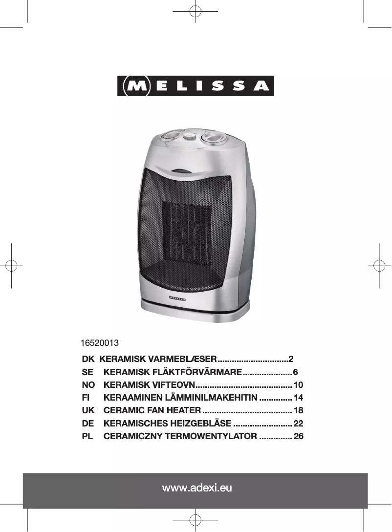 Page 1 de la notice Manuel utilisateur Melissa 16520013
