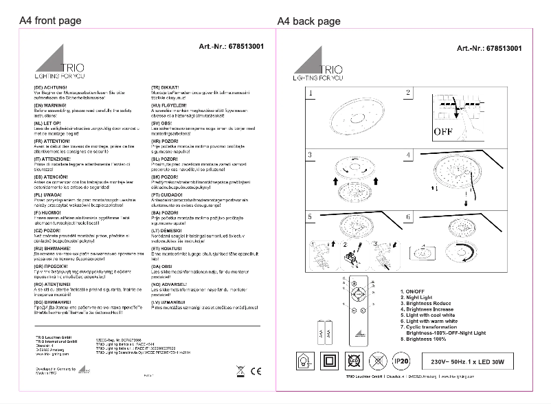 Page 1 de la notice Manuel utilisateur Trio Lighting Seiko 678513001