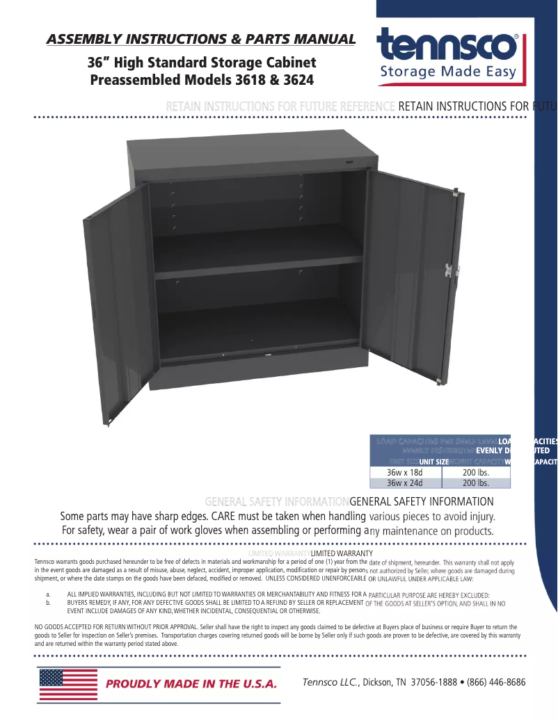 Página 1 del manual Manual de usuario Tennsco 3624