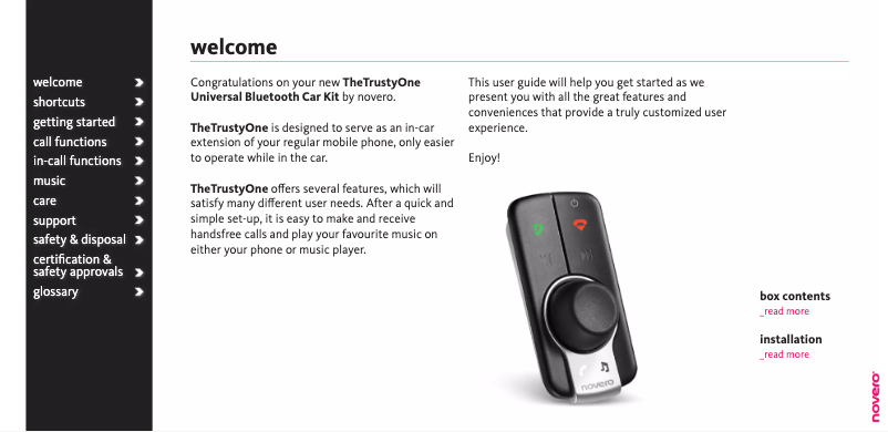 Page 1 de la notice Manuel utilisateur Novero The Trusty One