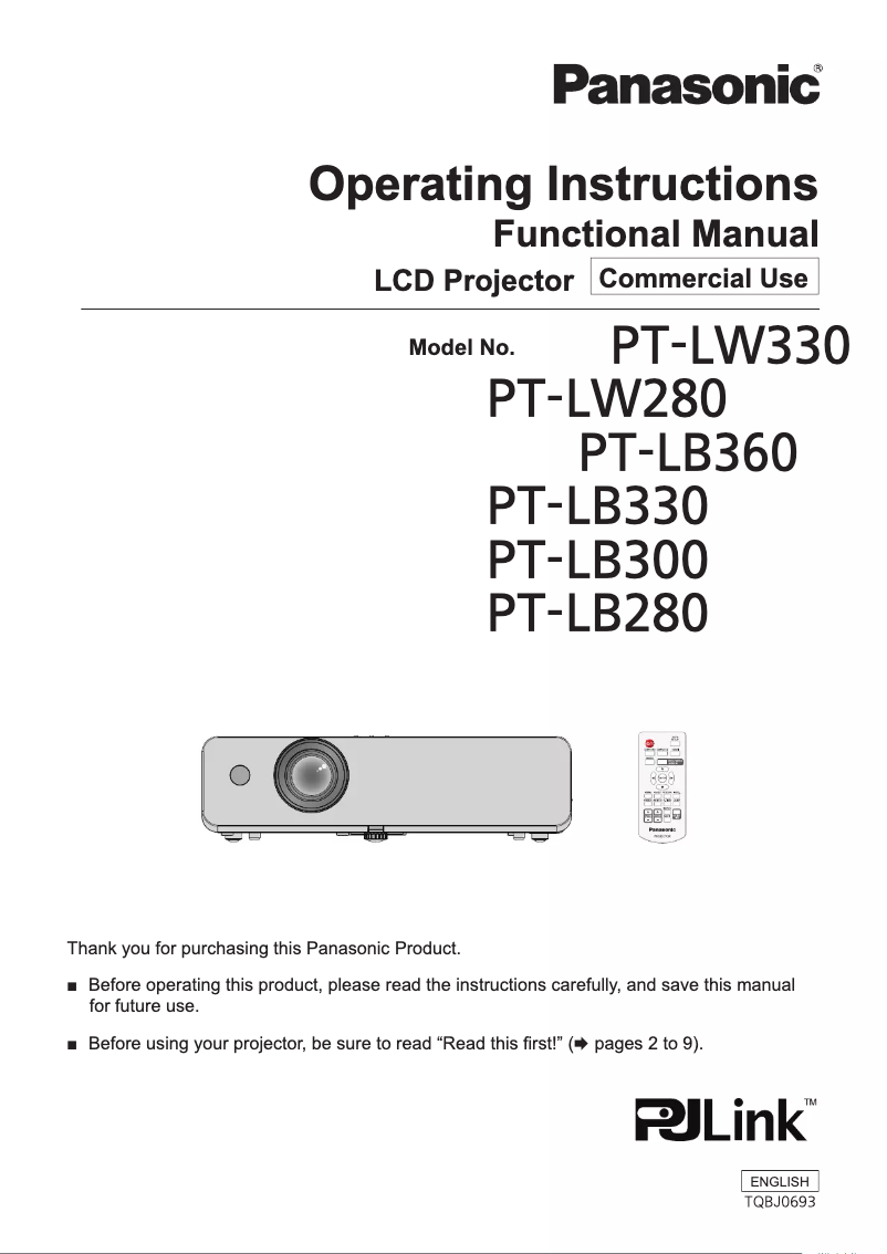 Image de la première page du manuel de l'appareil PT-LW280