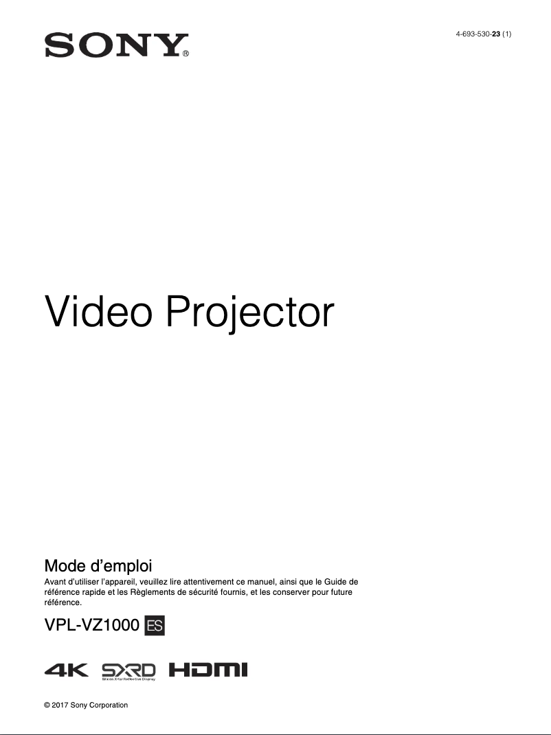 Image de la première page du manuel de l'appareil VPL-VZ1000