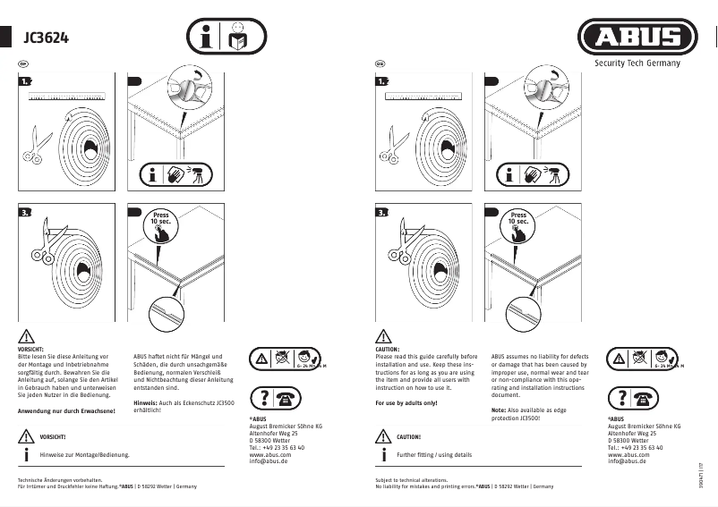 Page 1 de la notice Manuel utilisateur Abus JC3624