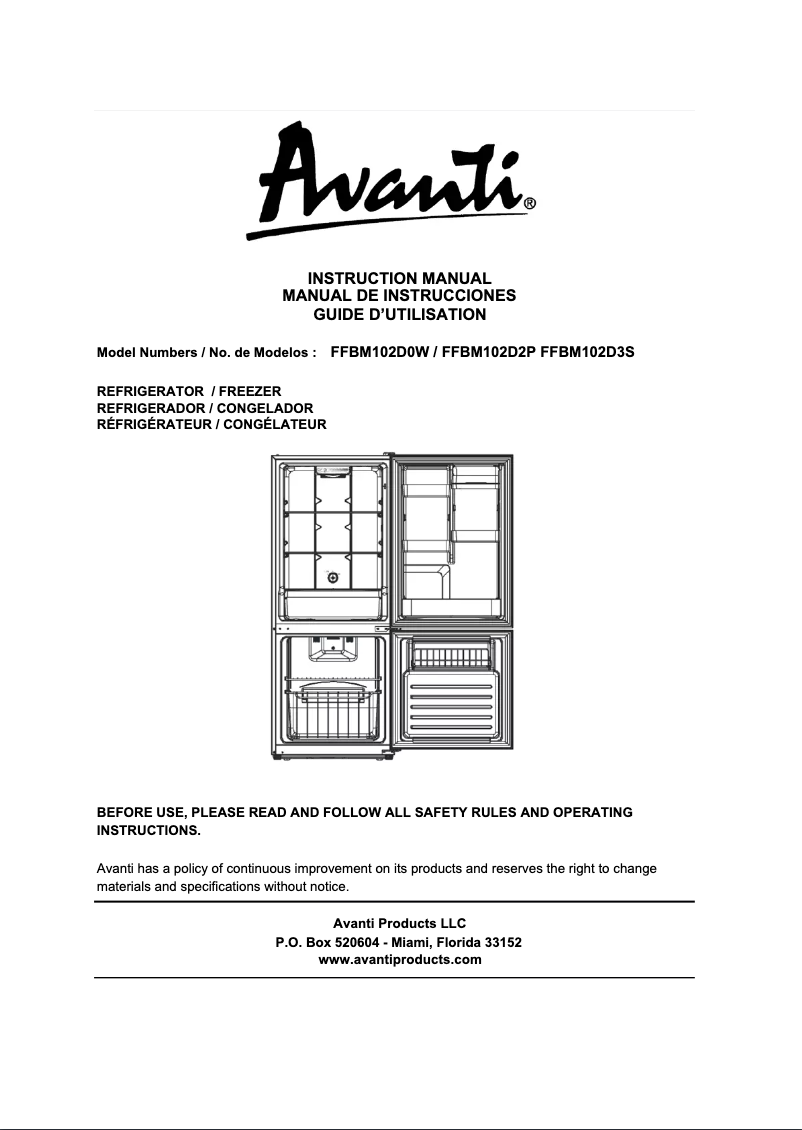 Page 1 de la notice Manuel d'utilisation et d'entretien Avanti FFBM102D