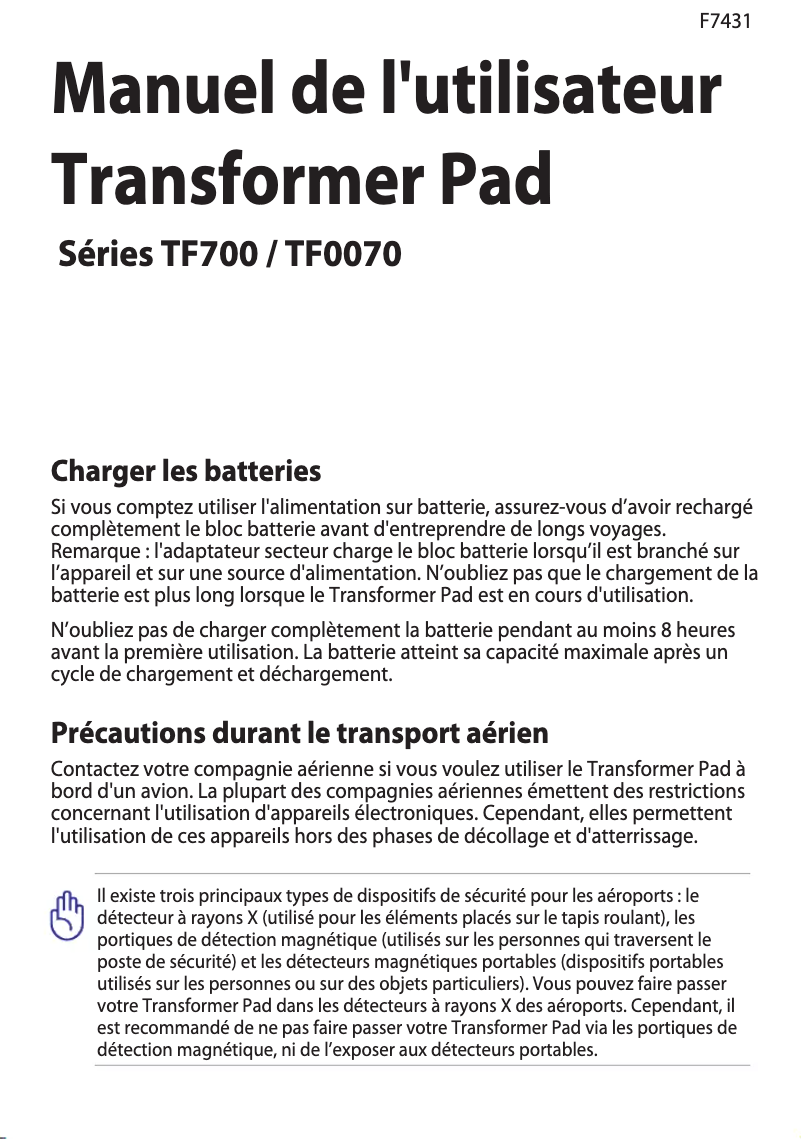 Page 1 de la notice Manuel utilisateur Asus Transformer Pad Infinity TF700T