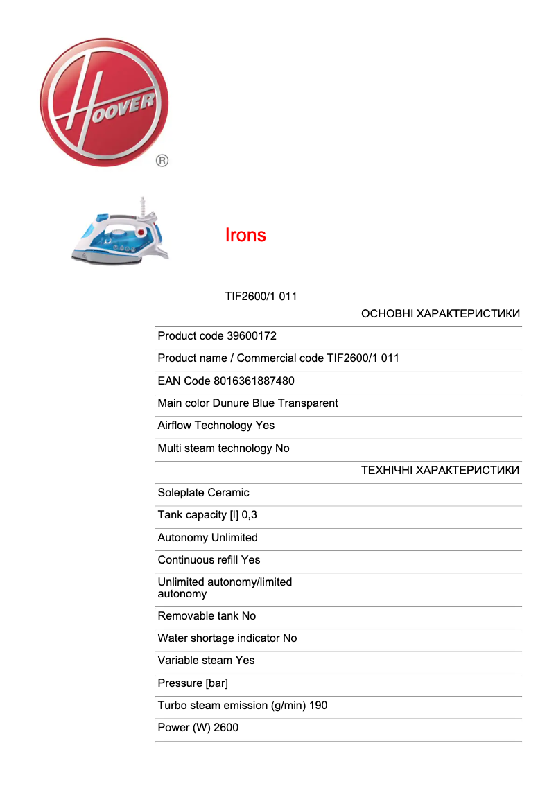 Image de la première page du manuel de l'appareil Ironflow TIF2800/1 011