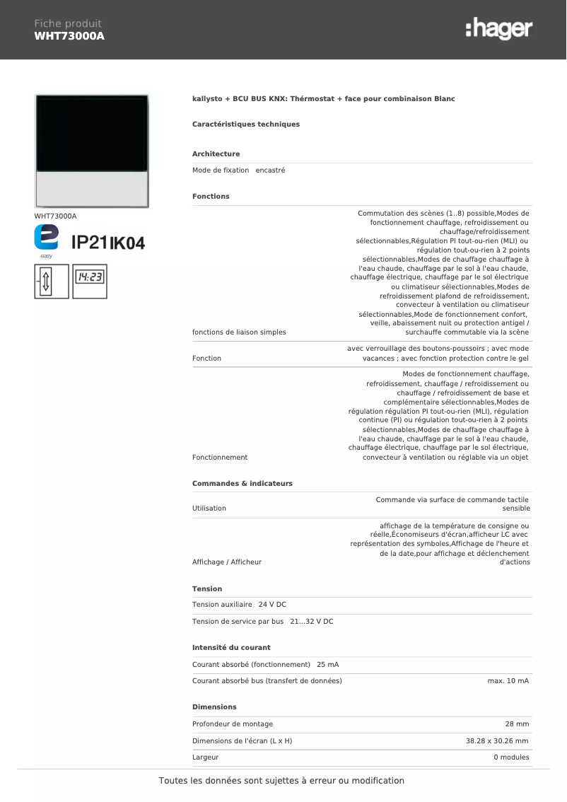 Image de la première page du manuel de l'appareil WHT73000A