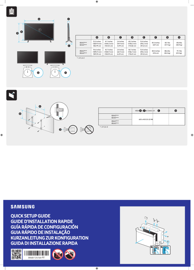Page 1 de la notice Manuel utilisateur Samsung UA85AU7000U