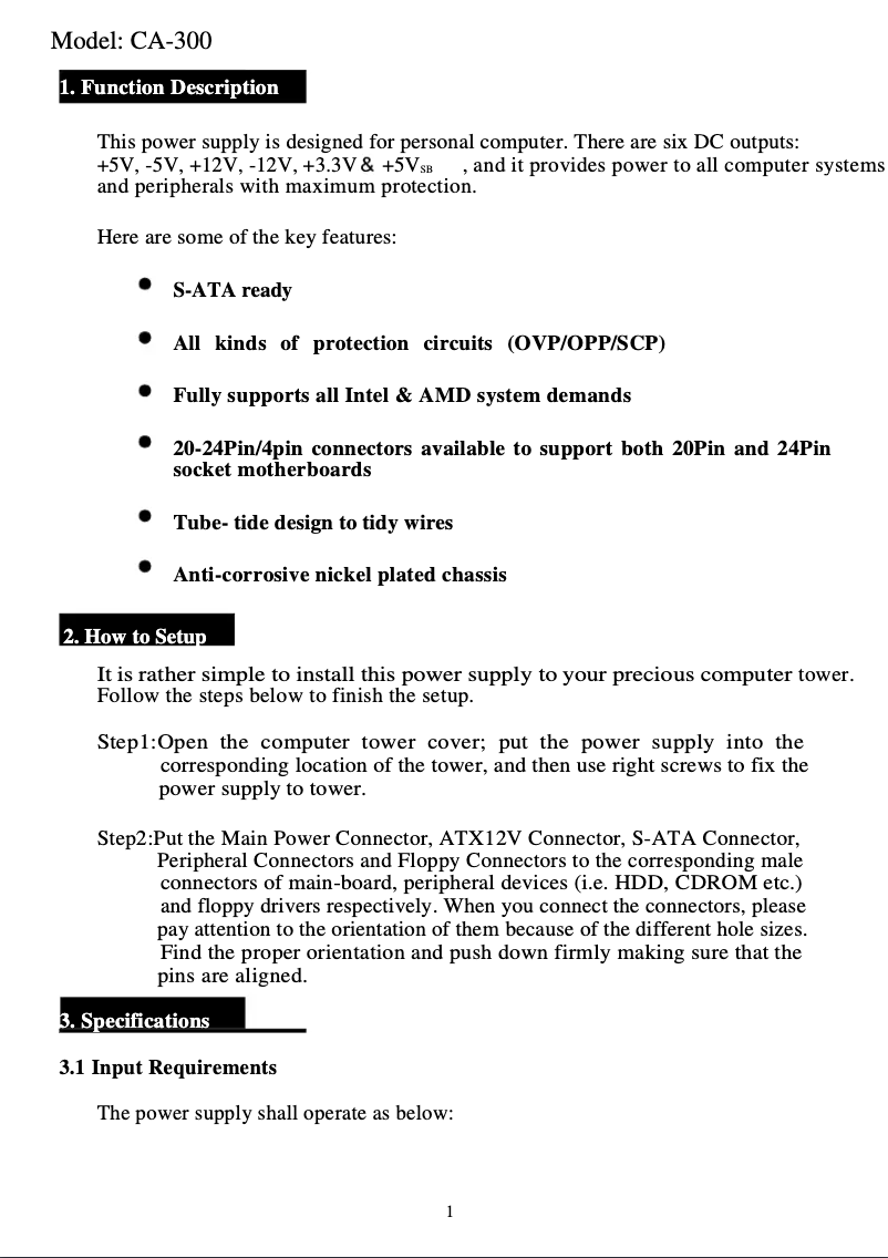 Page 1 de la notice Manuel utilisateur CoolMax CA-300