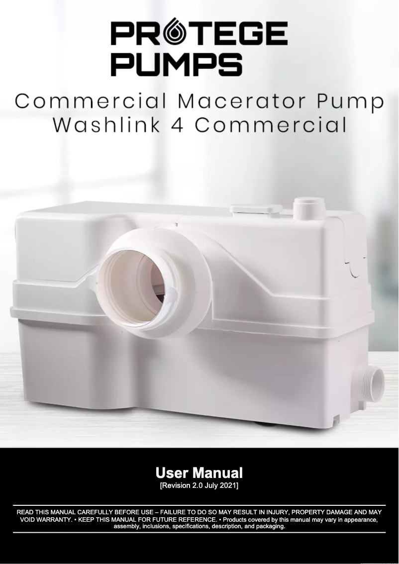 Page 1 de la notice Manuel utilisateur Protege Washlink 4 Commercial