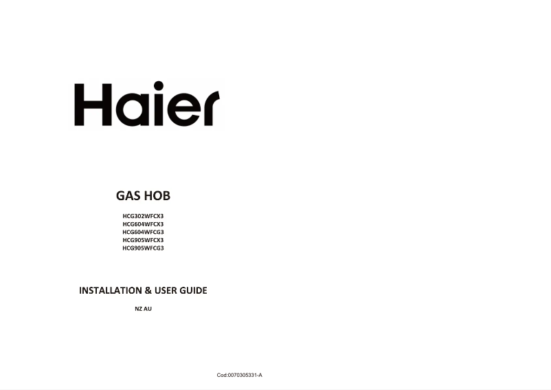 Page 1 de la notice Guide d'installation Haier HCG905WFCG3
