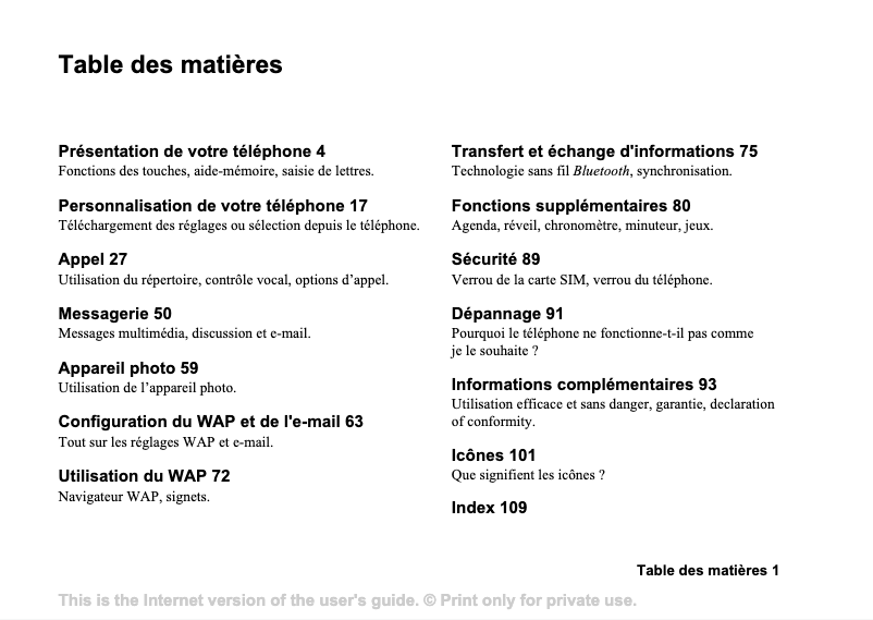 Page n°1 - Manuel utilisateur Sony Ericsson T610