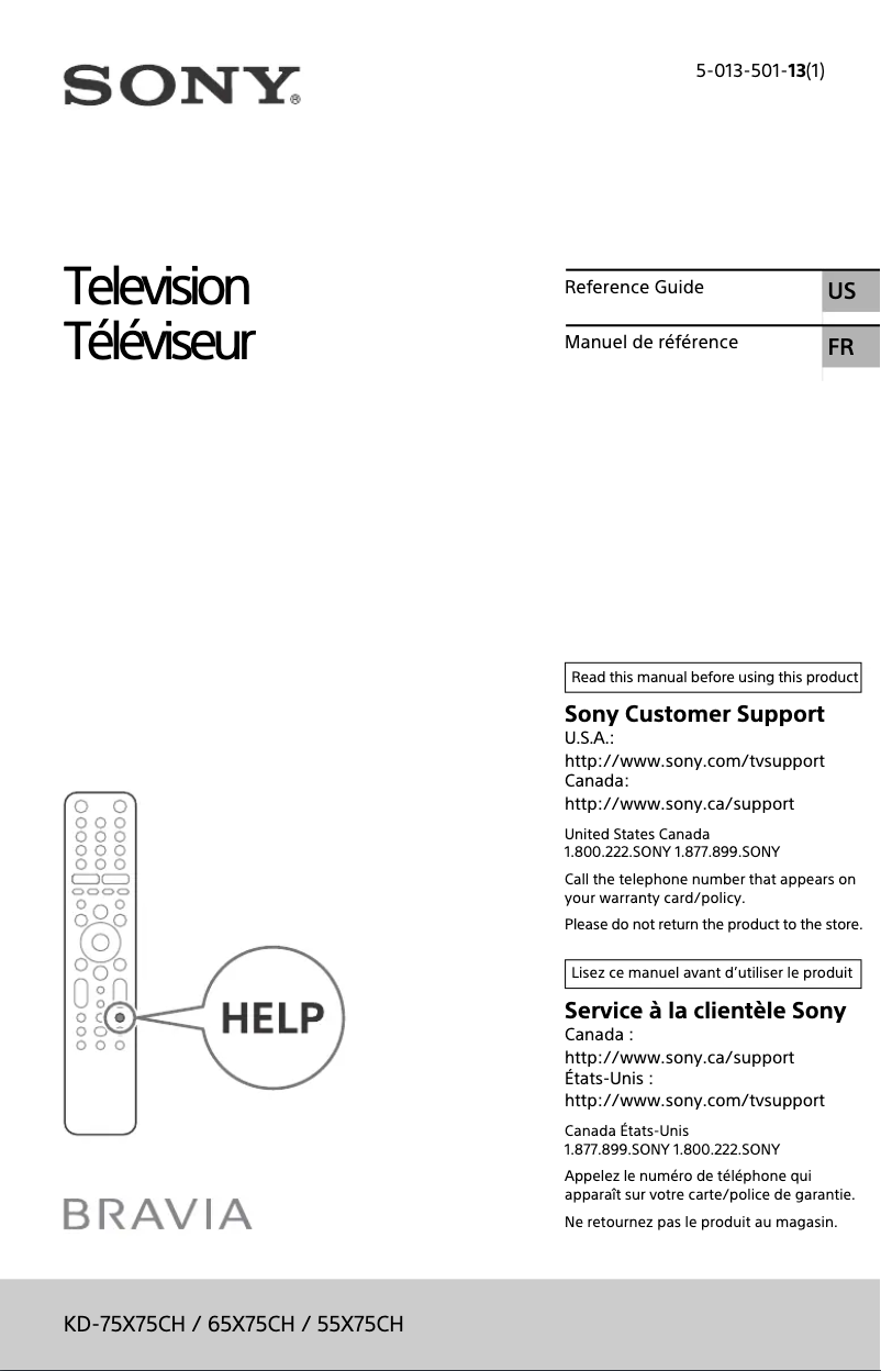 Page n°1 - Manuel utilisateur Sony KD-75X75CH